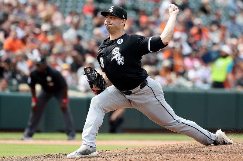 Jun 1, 2025; Baltimore, Maryland, USA; Chicago White Sox pitcher Brandon Eisert (53) throws during the seventh inning against the Baltimore Orioles at Oriole Park at Camden Yards. Mandatory Credit: Daniel Kucin Jr.-Imagn Images