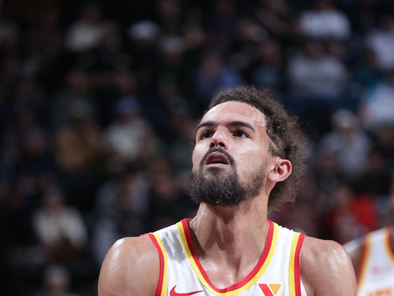SALT LAKE CITY, UT - JANUARY 7: Trae Young #11 of the Atlanta Hawks shoots a free throw during the game against the Utah Jazz on January 7, 2025 at Delta Center in Salt Lake City, Utah. NOTE TO USER: User expressly acknowledges and agrees that, by downloading and or using this Photograph, User is consenting to the terms and conditions of the Getty Images License Agreement. Mandatory Copyright Notice: Copyright 2025 NBAE (Photo by Melissa Majchrzak/NBAE via Getty Images)