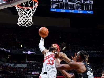 SAN ANTONIO, TX - NOVEMBER 5: Gary Trent Jr. #33 of the Toronto Raptors drives to the basket during the game against the San Antonio Spurs on November 5, 2023 at the Frost Bank Center in San Antonio, Texas. NOTE TO USER: User expressly acknowledges and agrees that, by downloading and or using this photograph, user is consenting to the terms and conditions of the Getty Images License Agreement. Mandatory Copyright Notice: Copyright 2023 NBAE (Photos by Michael Gonzales/NBAE via Getty Images)