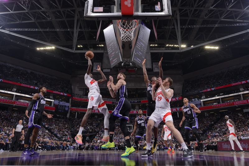 SACRAMENTO, CA - JANUARY 5: Chris Boucher #25 of the Toronto Raptors shoots the ball during the game against the Sacramento Kings on January 5, 2024 at Golden 1 Center in Sacramento, California. NOTE TO USER: User expressly acknowledges and agrees that, by downloading and or using this Photograph, user is consenting to the terms and conditions of the Getty Images License Agreement. Mandatory Copyright Notice: Copyright 2024 NBAE (Photo by Rocky Widner/NBAE via Getty Images)