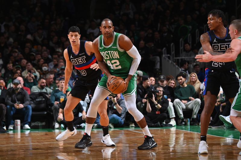 BOSTON, MA - DECEMBER 12: Al Horford #42 of the Boston Celtics handles the ball during the game against the Detroit Pistons on December 12, 2024 at TD Garden in Boston, Massachusetts. NOTE TO USER: User expressly acknowledges and agrees that, by downloading and/or using this Photograph, user is consenting to the terms and conditions of the Getty Images License Agreement. Mandatory Copyright Notice: Copyright 2024 NBAE (Photo by Brian Babineau/NBAE via Getty Images)