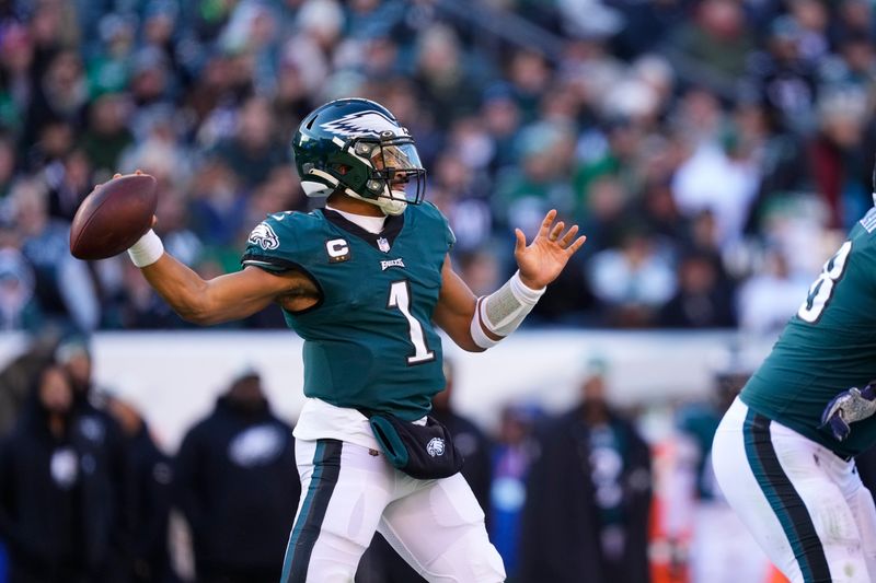 Philadelphia Eagles quarterback Jalen Hurts in action during an NFL football game, Sunday, Dec. 4, 2022, in Philadelphia. (AP Photo/Matt Rourke)