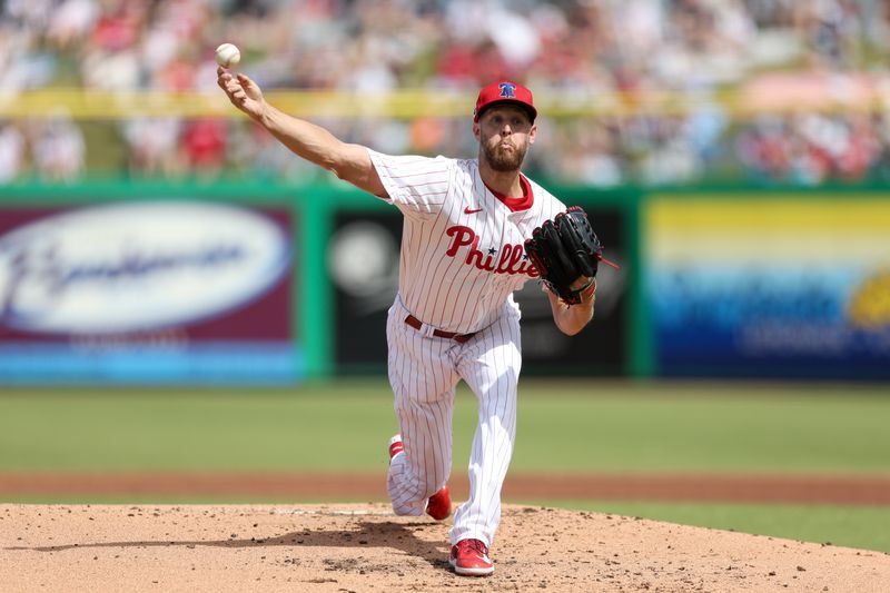 Mar 4, 2025; Clearwater, Florida, USA; Philadelphia Phillies pitcher Zack Wheeler (45) throws a pitch against the New York Yankees in the second inning during spring training at BayCare Ballpark. Mandatory Credit: Nathan Ray Seebeck-Imagn Images