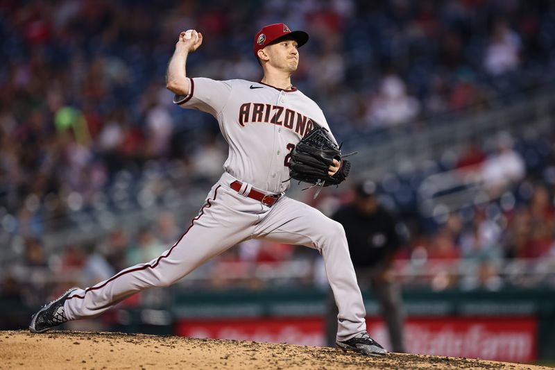 Jun 7, 2023; Washington, District of Columbia, USA; Arizona Diamondbacks starting pitcher Zach Davies (27) pitches against the Washington Nationals during the fifth inning at Nationals Park. Mandatory Credit: Scott Taetsch-USA TODAY Sports