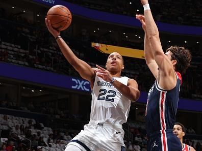 WASHINGTON, DC -? OCTOBER 28: Desmond Bane #22 of the Memphis Grizzlies shoots the ball during the game against the Washington Wizards on October 28, 2023 at Capital One Arena in Washington, DC. NOTE TO USER: User expressly acknowledges and agrees that, by downloading and or using this Photograph, user is consenting to the terms and conditions of the Getty Images License Agreement. Mandatory Copyright Notice: Copyright 2023 NBAE (Photo by Stephen Gosling/NBAE via Getty Images)