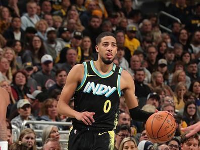 INDIANAPOLIS, IN - DECEMBER 23:  Tyrese Haliburton #0 of the Indiana Pacers handles the ball during the game against the Orlando Magic on December 23, 2023 at Gainbridge Fieldhouse in Indianapolis, Indiana. NOTE TO USER: User expressly acknowledges and agrees that, by downloading and or using this Photograph, user is consenting to the terms and conditions of the Getty Images License Agreement. Mandatory Copyright Notice: Copyright 2023 NBAE (Photo by Pepper Robinson/NBAE via Getty Images)