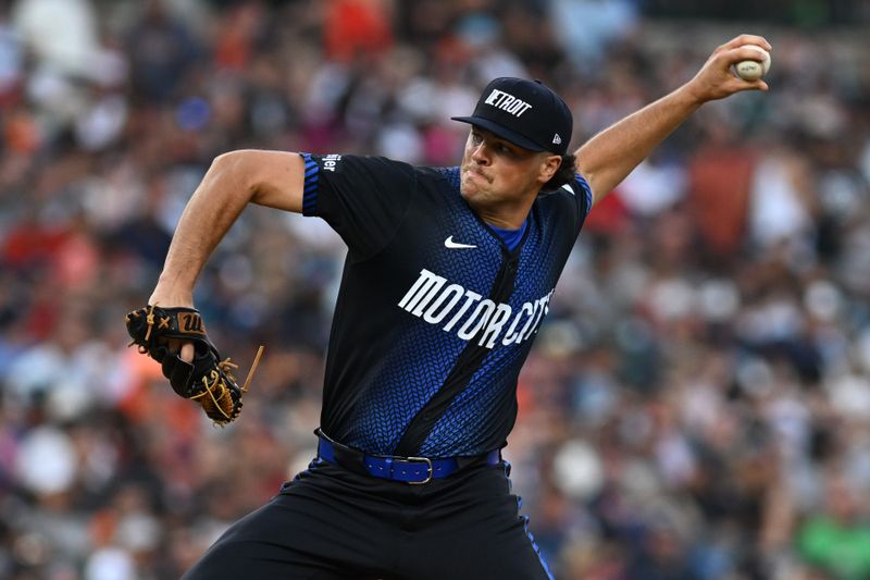 Aug 16, 2024; Detroit, Michigan, USA;  Detroit Tigers pitcher Brant Hurter (48) throws a pitch against the New York Yankees in the fifth inning at Comerica Park. Mandatory Credit: Lon Horwedel-USA TODAY Sports