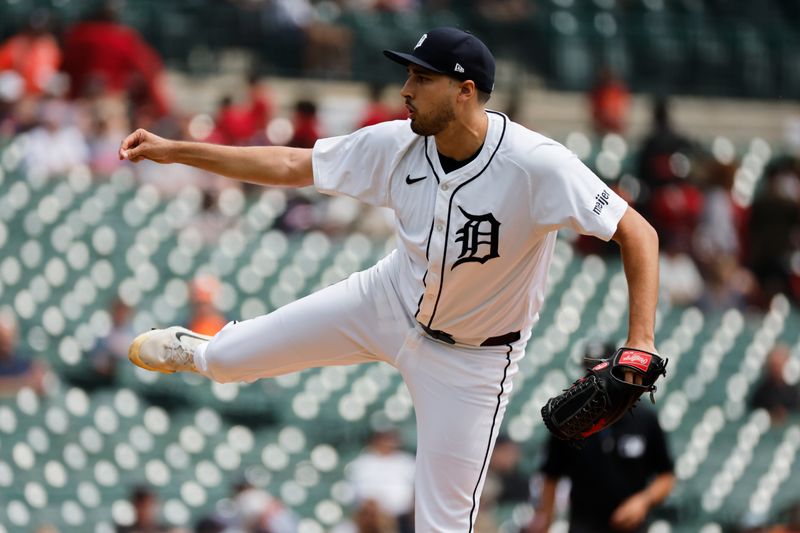 Aug 15, 2024; Detroit, Michigan, USA;  Detroit Tigers pitcher Alex Faedo (49) throws against the Seattle Mariners in the first inning at Comerica Park. Mandatory Credit: Rick Osentoski-USA TODAY Sports