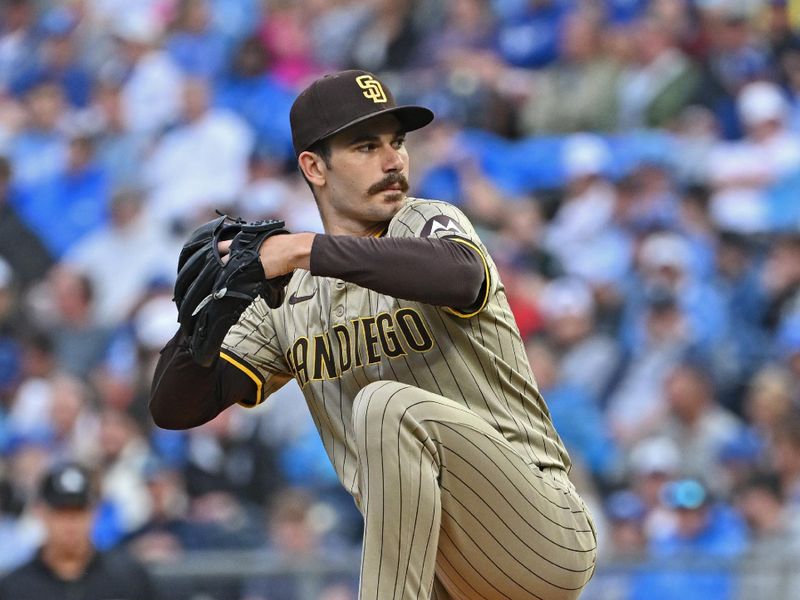 May 31, 2024; Kansas City, Missouri, USA;  San Diego Padres starting pitcher Dylan Cease (84) delivers a pitch in the first inning against the Kansas City Royals at Kauffman Stadium. Mandatory Credit: Peter Aiken-USA TODAY Sports