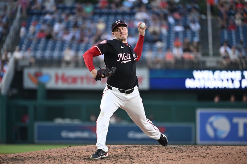 Aug 5, 2024; Washington, District of Columbia, USA; Washington Nationals starting pitcher Patrick Corbin (46) throws a pitch against the San Francisco Giants during the fifth inning at Nationals Park. Mandatory Credit: Rafael Suanes-USA TODAY Sports