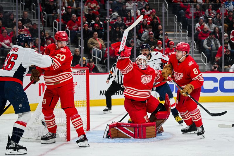 Dec 21, 2025; Detroit, Michigan, USA; Detroit Red Wings goaltender Cam Talbot (39) makes a save during the first period against the Washington Capitals at Little Caesars Arena. Mandatory Credit: Tim Fuller-Imagn Images