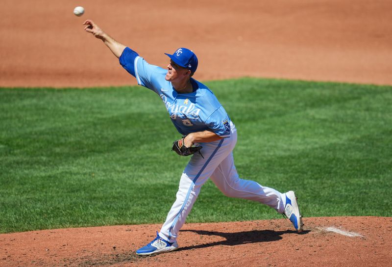 Sep 3, 2023; Kansas City, Missouri, USA; Kansas City Royals starting pitcher Zack Greinke (23) throws a pitch during the fourth inning at Kauffman Stadium. Mandatory Credit: Jay Biggerstaff-USA TODAY Sports
