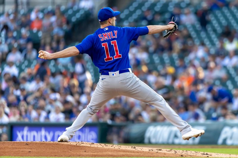 Aug 22, 2023; Detroit, Michigan, USA; Chicago Cubs starting pitcher Drew Smyly (11) throws in the first inning against the Detroit Tigers at Comerica Park. Mandatory Credit: David Reginek-USA TODAY Sports