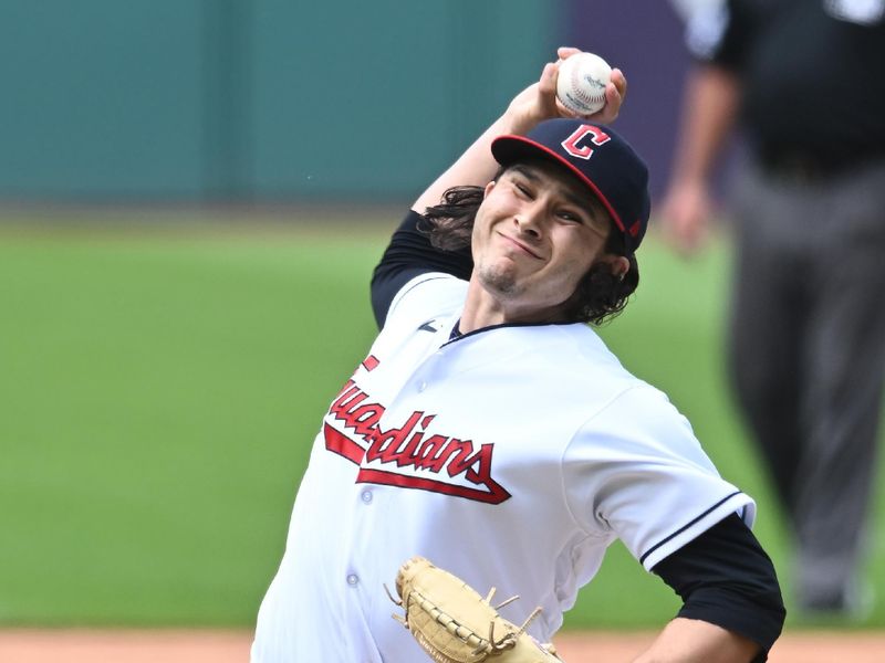 Jun 22, 2023; Cleveland, Ohio, USA; Cleveland Guardians relief pitcher Eli Morgan (49) throws a pitch during the ninth inning against the Oakland Athletics at Progressive Field. Mandatory Credit: Ken Blaze-USA TODAY Sports