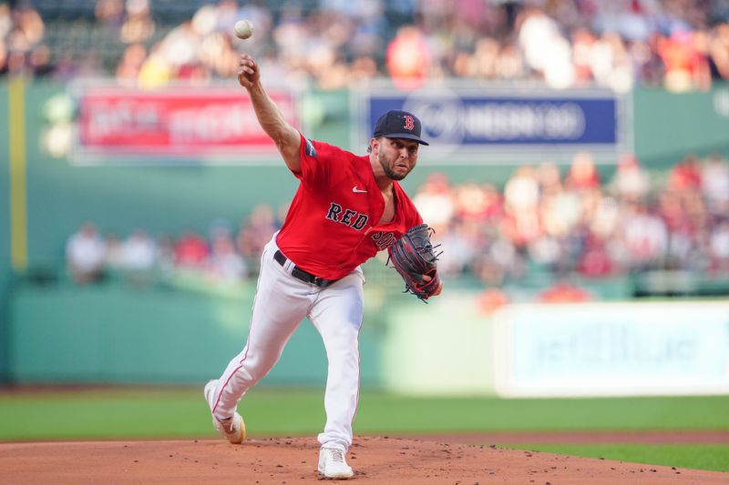 May 24, 2024; Boston, Massachusetts, USA;  Boston Red Sox pitcher Kutter Crawford (50) delivers a pitch against the Milwaukee Brewers during the first inning at Fenway Park. Mandatory Credit: Gregory Fisher-USA TODAY Sports