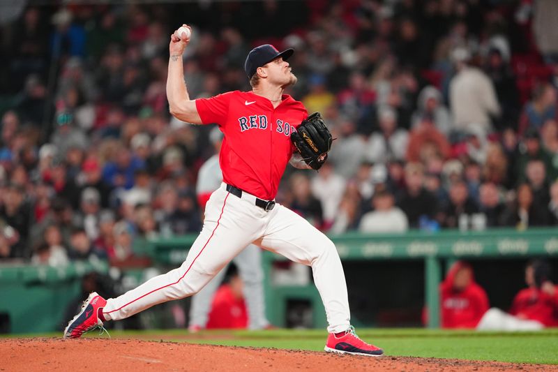 May 10, 2024; Boston, Massachusetts, USA; Boston Red Sox pitcher Tanner Houck (89) delivers a pitch against the Washington Nationals during the seventh inning at Fenway Park. Mandatory Credit: Gregory Fisher-USA TODAY Sports