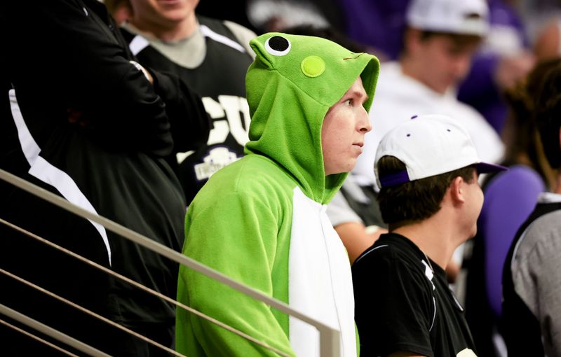 Jan 13, 2024; Fort Worth, Texas, USA;  TCU Horned Frogs fan before the game against the Houston Cougars at Ed and Rae Schollmaier Arena. Mandatory Credit: Kevin Jairaj-USA TODAY Sports