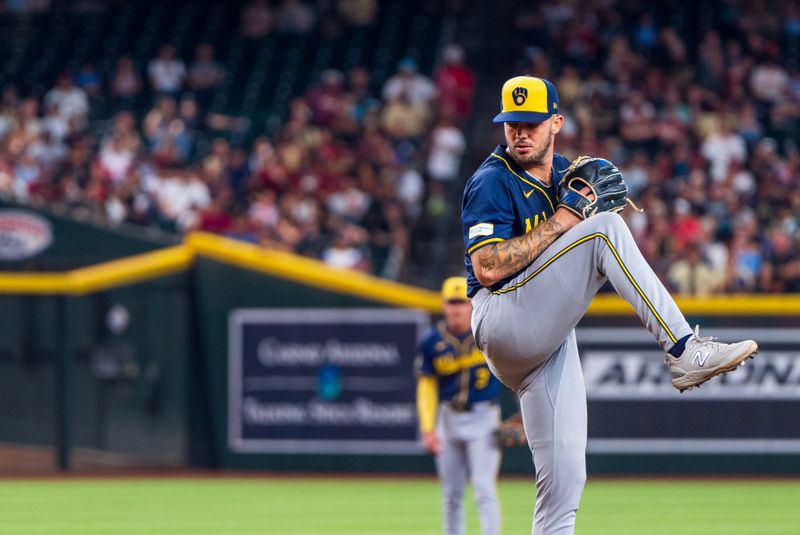 Sep 15, 2024; Phoenix, Arizona, USA; Milwaukee Brewers starting pitcher DL Hall (37) on the mound in the first inning during a game against the Arizona Diamondbacks at Chase Field. Mandatory Credit: Allan Henry-USA TODAY Sports