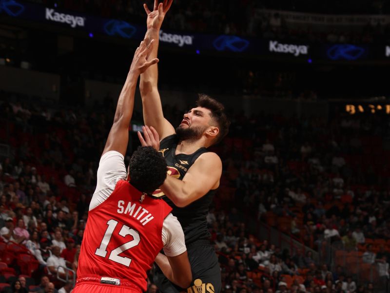 MIAMI, FL - DECEMBER 8: Ty Jerome #2 of the Cleveland Cavaliers shoots the ball during the game against the Miami Heat on December 8, 2024 at Kaseya Center in Miami, Florida. NOTE TO USER: User expressly acknowledges and agrees that, by downloading and or using this Photograph, user is consenting to the terms and conditions of the Getty Images License Agreement. Mandatory Copyright Notice: Copyright 2024 NBAE (Photo by Issac Baldizon/NBAE via Getty Images)