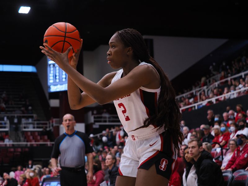 Jan 29, 2023; Stanford, California, USA; Stanford Cardinal guard Agnes Emma-Nnopu (2) shoots the ball during the third quarter against the Oregon Ducks at Maples Pavilion. Mandatory Credit: Kelley L Cox-USA TODAY Sports