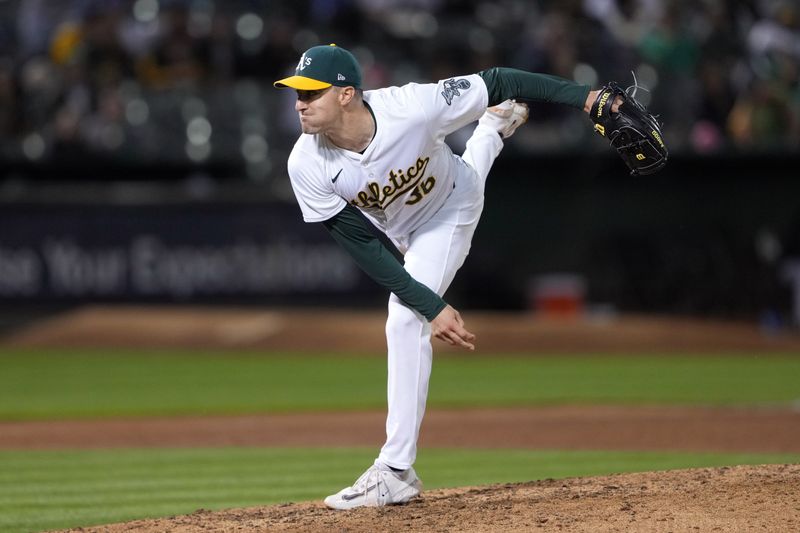 Aug 23, 2024; Oakland, California, USA; Oakland Athletics starting pitcher Ross Stripling (36) throws a pitch against the Milwaukee Brewers during the fifth inning at Oakland-Alameda County Coliseum. Mandatory Credit: Darren Yamashita-USA TODAY Sports