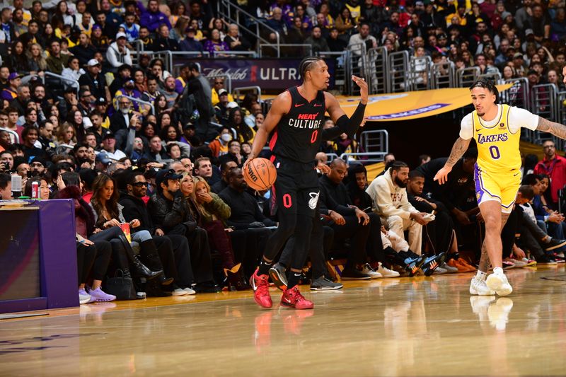 LOS ANGELES, CA - JANUARY 3: Josh Richardson #0 of the Miami Heat calls for a screen during the game against the Los Angeles Lakers on January 3, 2024 at Crypto.Com Arena in Los Angeles, California. NOTE TO USER: User expressly acknowledges and agrees that, by downloading and/or using this Photograph, user is consenting to the terms and conditions of the Getty Images License Agreement. Mandatory Copyright Notice: Copyright 2024 NBAE (Photo by Adam Pantozzi/NBAE via Getty Images)