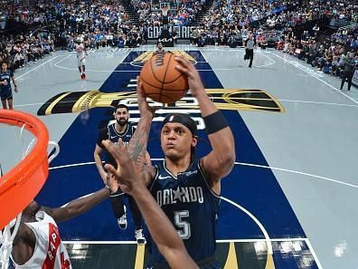 ORLANDO, FL - NOVEMBER 21: Paolo Banchero #5 of the Orlando Magic shoots the ball during the game against the Toronto Raptors during the In-Season Tournament on November 21, 2023 at Amway Center in Orlando, Florida. NOTE TO USER: User expressly acknowledges and agrees that, by downloading and or using this photograph, User is consenting to the terms and conditions of the Getty Images License Agreement. Mandatory Copyright Notice: Copyright 2023 NBAE (Photo by Fernando Medina/NBAE via Getty Images)