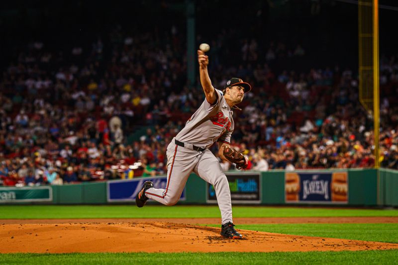 Sep 11, 2024; Boston, Massachusetts, USA; Baltimore Orioles starting pitcher Dean Kremer (64) throws a pitch against the Boston Red Sox in the first inning at Fenway Park. Mandatory Credit: David Butler II-Imagn Images