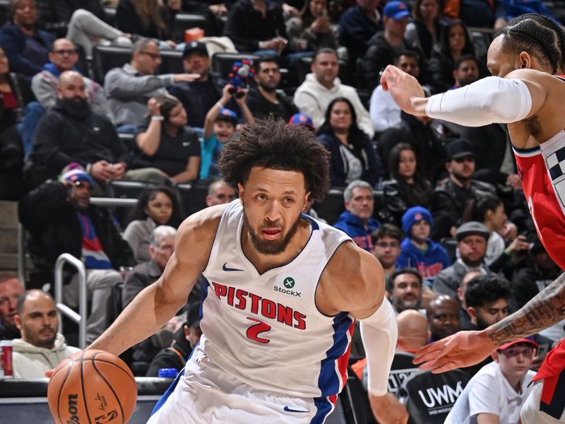 DETROIT, MI - FEBRUARY 24: Cade Cunningham #2 of the Detroit Pistons handles the ball during the game against the LA Clippers on February 24, 2025 at Little Caesars Arena in Detroit, Michigan. NOTE TO USER: User expressly acknowledges and agrees that, by downloading and/or using this photograph, User is consenting to the terms and conditions of the Getty Images License Agreement. Mandatory Copyright Notice: Copyright 2025 NBAE (Photo by Chris Schwegler/NBAE via Getty Images)