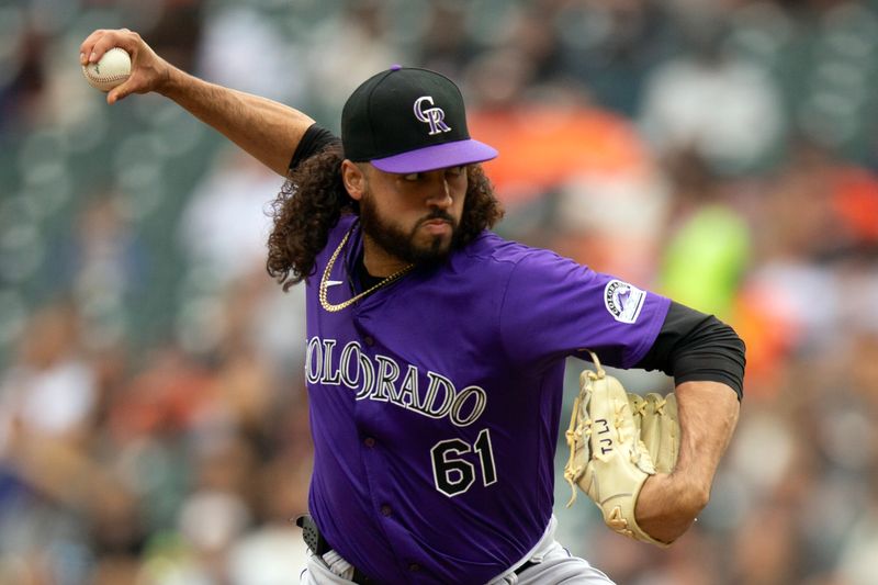 Jul 27, 2024; San Francisco, California, USA; Colorado Rockies pitcher Justin Lawrence (61) delivers a pitch against the San Francisco Giants during the seventh inning at Oracle Park. Mandatory Credit: D. Ross Cameron-USA TODAY Sports