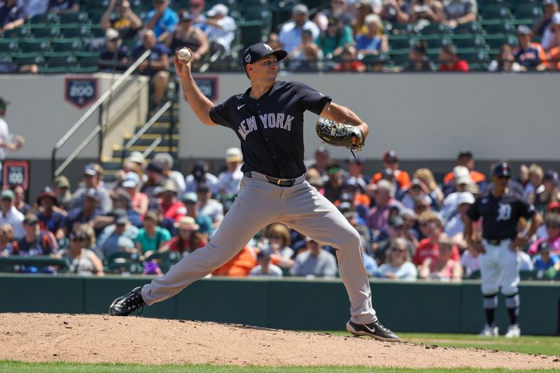 Mar 23, 2024; Lakeland, Florida, USA; New York Yankees relief pitcher Cody Poteet (72) pitches during the second inning against the Detroit Tigers at Publix Field at Joker Marchant Stadium. Mandatory Credit: Mike Watters-USA TODAY Sports