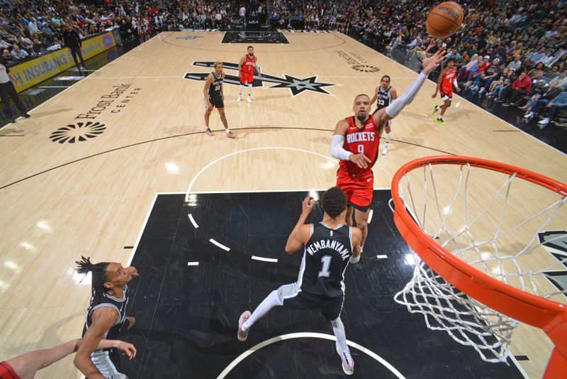 SAN ANTONIO, TX - MARCH 12: Dillon Brooks #9 of the Houston Rockets drives to the basket during the game against the San Antonio Spurs on March 12, 2024 at the Frost Bank Center in San Antonio, Texas. NOTE TO USER: User expressly acknowledges and agrees that, by downloading and or using this photograph, user is consenting to the terms and conditions of the Getty Images License Agreement. Mandatory Copyright Notice: Copyright 2024 NBAE (Photos by Jesse D. Garrabrant/NBAE via Getty Images)