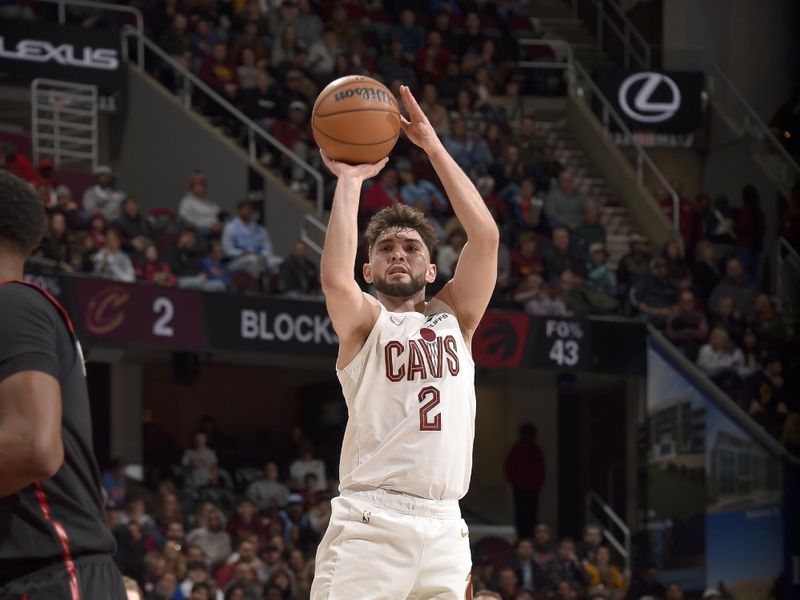 CLEVELAND, OH - NOVEMBER 24: Ty Jerome #2 of the Cleveland Cavaliers shoots the ball during the game against the Toronto Raptors on November 24, 2024 at Rocket Mortgage FieldHouse in Cleveland, Ohio. NOTE TO USER: User expressly acknowledges and agrees that, by downloading and/or using this Photograph, user is consenting to the terms and conditions of the Getty Images License Agreement. Mandatory Copyright Notice: Copyright 2024 NBAE (Photo by David Liam Kyle/NBAE via Getty Images)