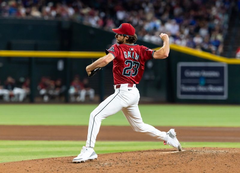 May 28, 2025; Phoenix, Arizona, USA; Arizona Diamondbacks pitcher Zac Gallen in the fourth inning against the Pittsburgh Pirates at Chase Field. Mandatory Credit: Mark J. Rebilas-Imagn Images
