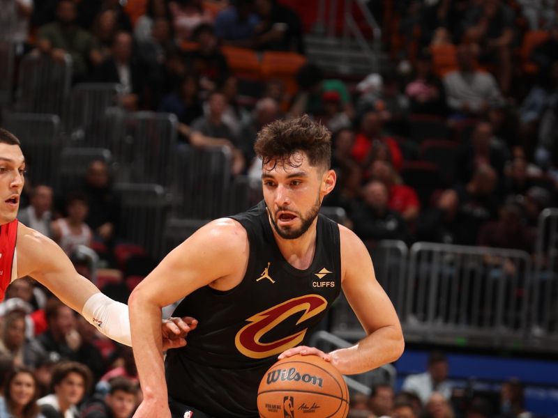 MIAMI, FL - DECEMBER 8: Ty Jerome #2 of the Cleveland Cavaliers dribbles the ball during the game against the Miami Heat on December 8, 2024 at Kaseya Center in Miami, Florida. NOTE TO USER: User expressly acknowledges and agrees that, by downloading and or using this Photograph, user is consenting to the terms and conditions of the Getty Images License Agreement. Mandatory Copyright Notice: Copyright 2024 NBAE (Photo by Issac Baldizon/NBAE via Getty Images)