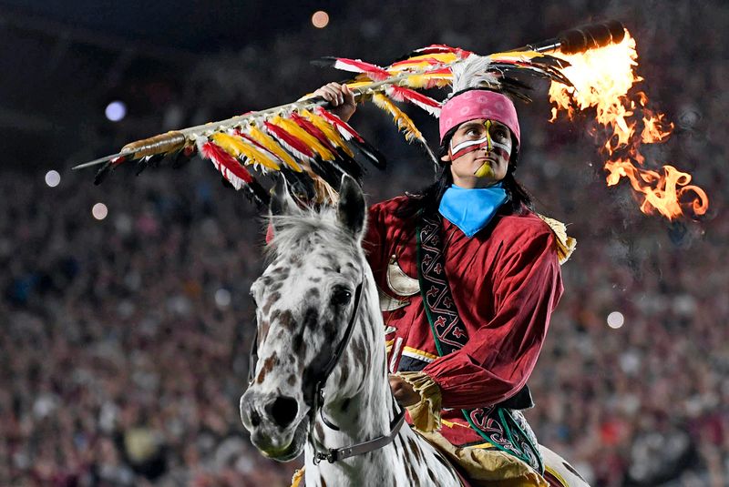 Oct 21, 2023; Tallahassee, Florida, USA; Florida State Seminoles symbols Osceola and Renegade during the game against the Duke Blue Devils at Doak S. Campbell Stadium. Mandatory Credit: Melina Myers-USA TODAY Sports