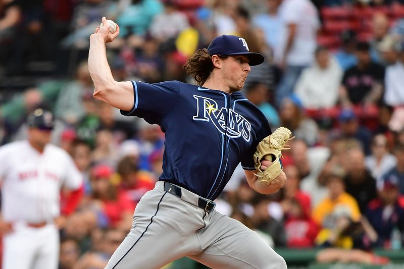 Sep 29, 2024; Boston, Massachusetts, USA;  Tampa Bay Rays starting pitcher Ryan Pepiot (44) pitches during the first inning against the Boston Red Sox at Fenway Park. Mandatory Credit: Bob DeChiara-Imagn Images