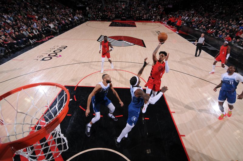 PORTLAND, OR - FEBRUARY 13:  Anfernee Simons #1 of the Portland Trail Blazers shoots the ball during the game  on February 13, 2024 at the Moda Center Arena in Portland, Oregon. NOTE TO USER: User expressly acknowledges and agrees that, by downloading and or using this photograph, user is consenting to the terms and conditions of the Getty Images License Agreement. Mandatory Copyright Notice: Copyright 2024 NBAE (Photo by Cameron Browne/NBAE via Getty Images)
