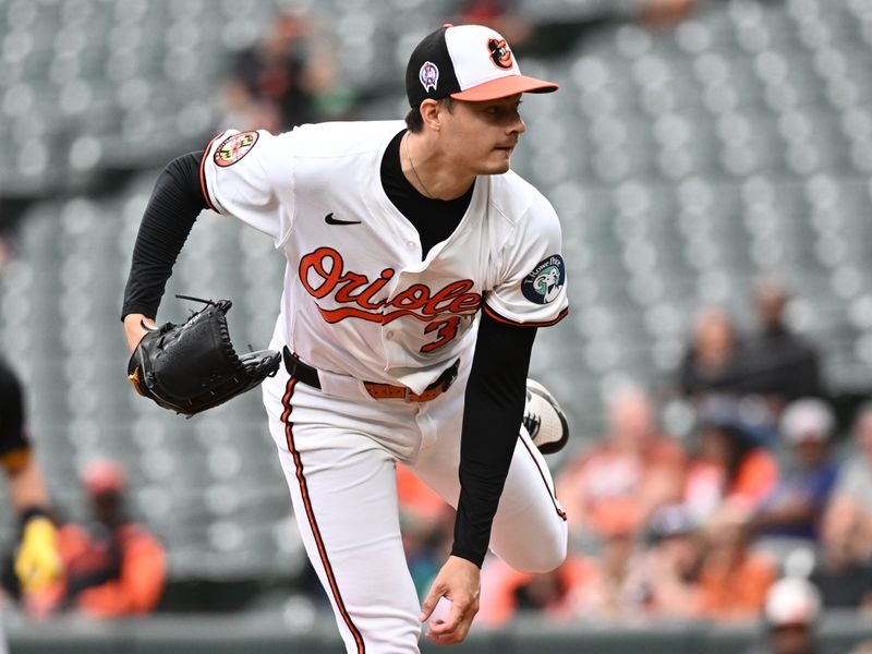 Sep 11, 2025; Baltimore, Maryland, USA;  Baltimore Orioles pitcher Cade Povich (37) delivers a pitch during the first inning against the Pittsburgh Pirates at Oriole Park at Camden Yards. Mandatory Credit: James A. Pittman-Imagn Images