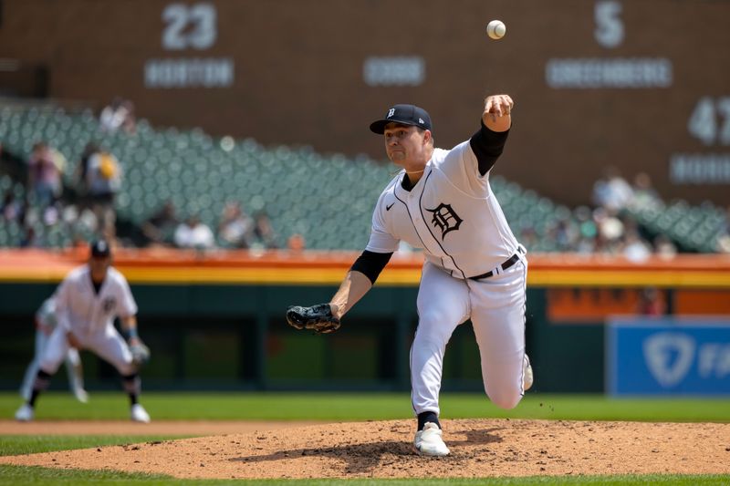 Jul 24, 2023; Detroit, Michigan, USA; Detroit Tigers starting pitcher Tarik Skubal (29) throws in the third inning against the San Francisco Giants at Comerica Park. Mandatory Credit: David Reginek-USA TODAY Sports