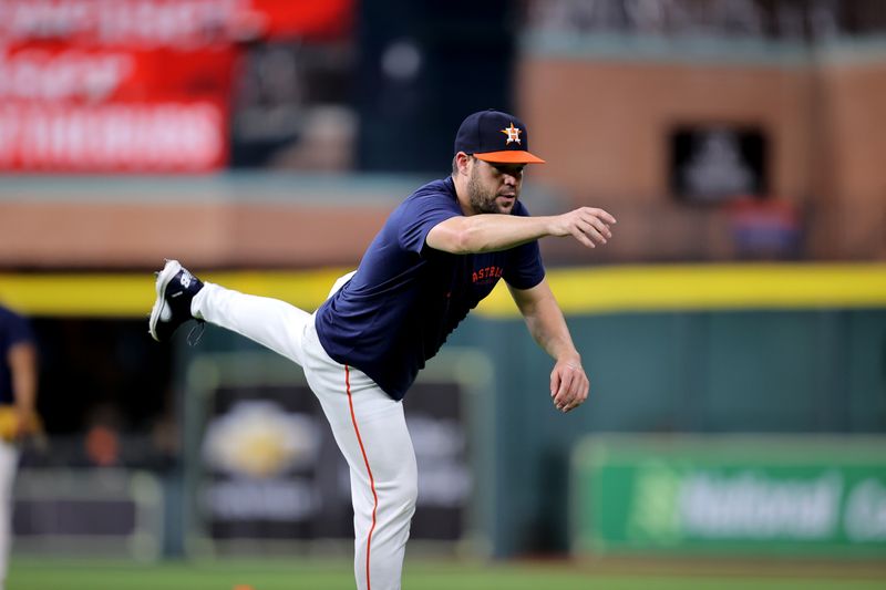 May 5, 2024; Houston, Texas, USA; Houston Astros left fielder Chas McCormick (20) works out prior to the game against the Seattle Mariners at Minute Maid Park. Mandatory Credit: Erik Williams-USA TODAY Sports