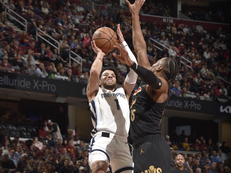 CLEVELAND, OH - APRIL 10: Scotty Pippen Jr. #1 of the Memphis Grizzlies shoots the ball during the game against the Cleveland Cavaliers on April 10, 2024 at Rocket Mortgage FieldHouse in Cleveland, Ohio. NOTE TO USER: User expressly acknowledges and agrees that, by downloading and/or using this Photograph, user is consenting to the terms and conditions of the Getty Images License Agreement. Mandatory Copyright Notice: Copyright 2024 NBAE (Photo by David Liam Kyle/NBAE via Getty Images)