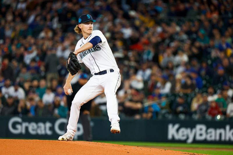 Jun 18, 2023; Seattle, Washington, USA; Seattle Mariners starting pitcher Bryce Miller (50) throws against the Chicago White Sox during the first inning at T-Mobile Park. Mandatory Credit: Joe Nicholson-USA TODAY Sports