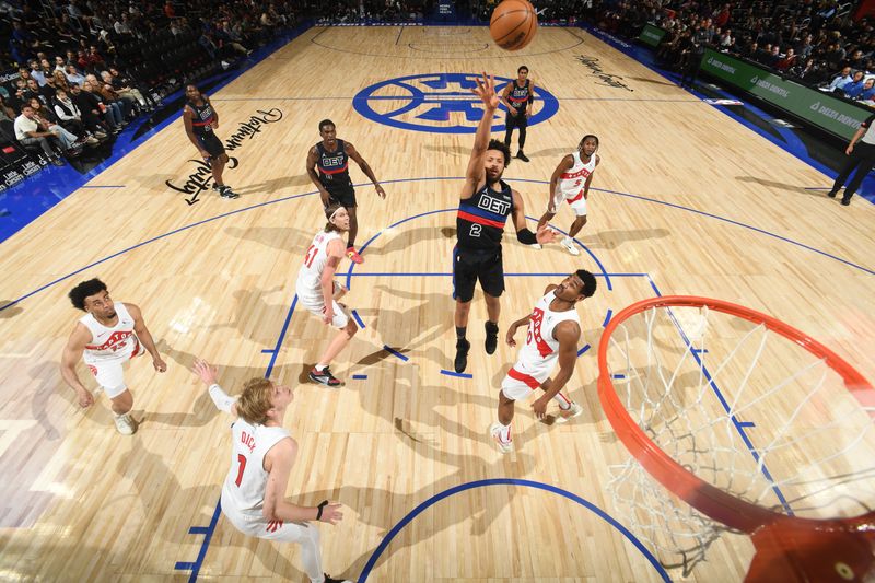 DETROIT, MI - MARCH 13: Cade Cunningham #2 of the Detroit Pistons drives to the basket during the game against the Toronto Raptors on March 13, 2024 at Little Caesars Arena in Detroit, Michigan. NOTE TO USER: User expressly acknowledges and agrees that, by downloading and/or using this photograph, User is consenting to the terms and conditions of the Getty Images License Agreement. Mandatory Copyright Notice: Copyright 2024 NBAE (Photo by Chris Schwegler/NBAE via Getty Images)