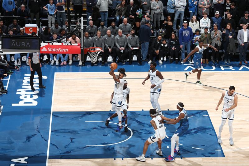 MINNEAPOLIS, MN -  FEBRUARY 28: Ziaire Williams #8 of the Memphis Grizzlies grabs the rebound during the game on February 28, 2024 at Target Center in Minneapolis, Minnesota. NOTE TO USER: User expressly acknowledges and agrees that, by downloading and or using this Photograph, user is consenting to the terms and conditions of the Getty Images License Agreement. Mandatory Copyright Notice: Copyright 2024 NBAE (Photo by David Sherman/NBAE via Getty Images)