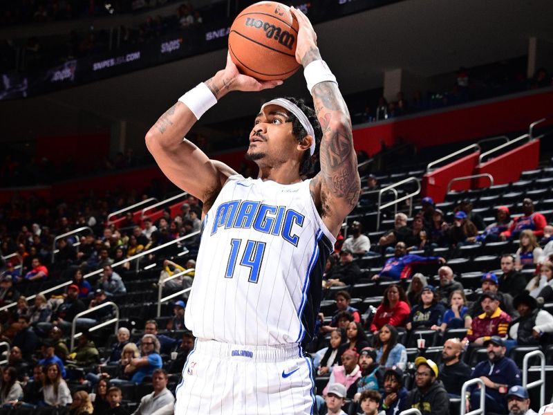 DETROIT, MI - FEBRUARY 4: Gary Harris #14 of the Orlando Magic shoots the ball during the game  against the Detroit Pistons on February 4, 2024 at Little Caesars Arena in Detroit, Michigan. NOTE TO USER: User expressly acknowledges and agrees that, by downloading and/or using this photograph, User is consenting to the terms and conditions of the Getty Images License Agreement. Mandatory Copyright Notice: Copyright 2024 NBAE (Photo by Chris Schwegler/NBAE via Getty Images)