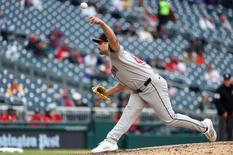 Apr 6, 2025; Washington, District of Columbia, USA; Arizona Diamondbacks pitcher Jalen Beeks (68) throws the ball during the seventh inning against the Washington Nationals at Nationals Park. Mandatory Credit: Daniel Kucin Jr.-Imagn Images