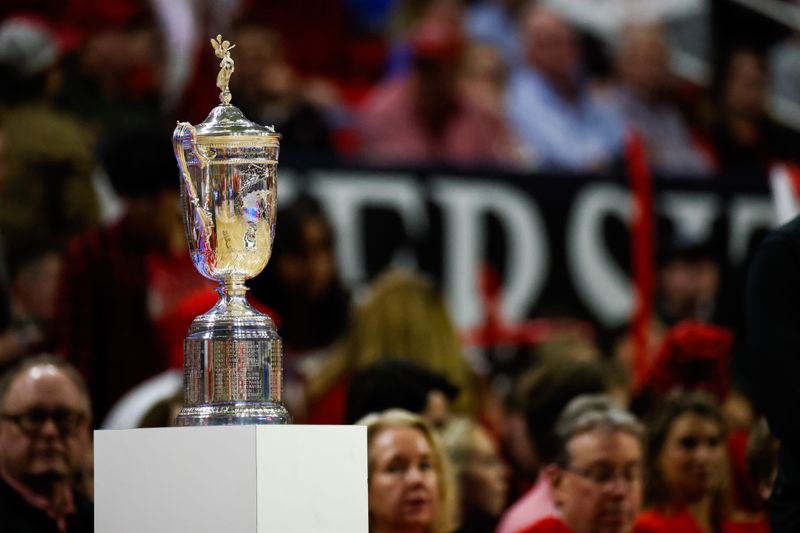 Mar 4, 2024; Raleigh, North Carolina, USA; US Open Trophy during the first half against Duke Blue Devils at PNC Arena. Mandatory Credit: Jaylynn Nash-USA TODAY Sports