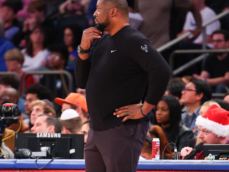 NEW YORK, NEW YORK - DECEMBER 25:  Adrian Griffin head coach of the Milwaukee Bucks looks on during the fourth quarter against the New York Knicks at Madison Square Garden on December 25, 2023 in New York City.  NOTE TO USER: User expressly acknowledges and agrees that, by downloading and or using this photograph, User is consenting to the terms and conditions of the Getty Images License Agreement. (Photo by Rich Graessle/Getty Images)