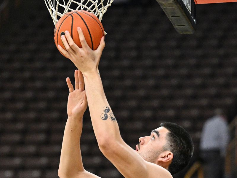 Jan 20, 2024; Iowa City, Iowa, USA; Purdue Boilermakers center Zach Edey (15) warms up before the game against the Iowa Hawkeyes at Carver-Hawkeye Arena. Mandatory Credit: Jeffrey Becker-USA TODAY Sports